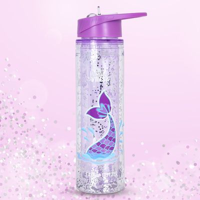 Eazy Kids 6 & 4 Convertible Bento Lunch Box w/ 550ml Double Wall Water Bottle and Spoon Fork Set - Glitter Purple