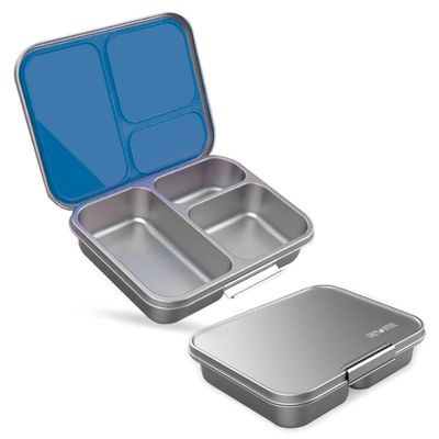 Eazy Kids 3 Compartment Bento Steel Lunch Box with Stainless Steel 530ml Water Bottle - Blue