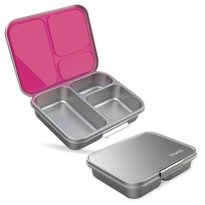 Eazy Kids 3 Compartment Bento Steel Lunch Box with Stainless Steel 530ml Water Bottle - Pink