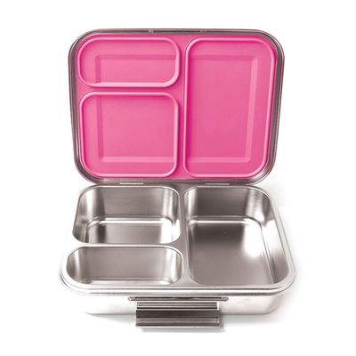 Eazy Kids 3 Compartment Bento Steel Lunch Box with Stainless Steel 530ml Water Bottle - Pink