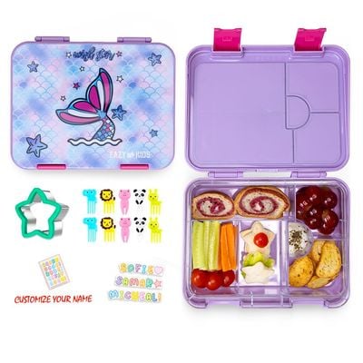 Eazy Kids 6 & 4 Convertible Bento Lunch Box with Sandwich Cutter Set - Mermaid Purple