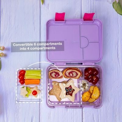 Eazy Kids 6 & 4 Convertible Bento Lunch Box with Sandwich Cutter Set - Mermaid Purple