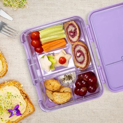 Eazy Kids 6 & 4 Convertible Bento Lunch Box with Sandwich Cutter Set - Mermaid Purple