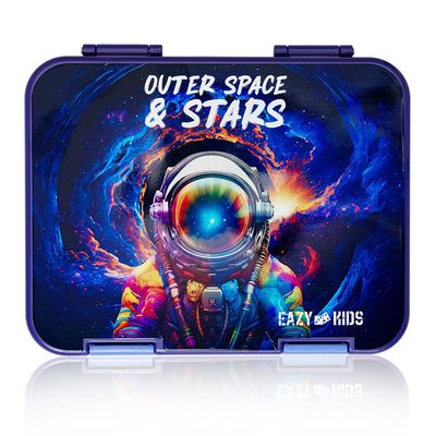 Eazy Kids 6 & 4 Convertible Bento Lunch Box with Sandwich Cutter Set - Outer Space Blue