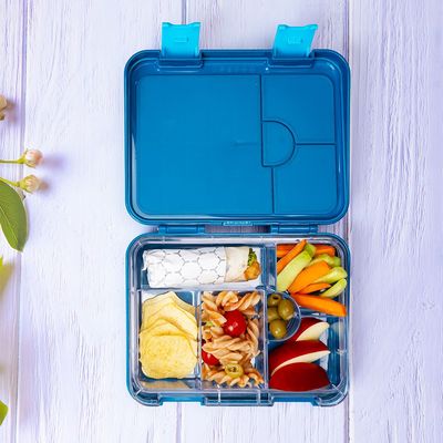 Eazy Kids 6 & 4 Convertible Bento Lunch Box with Sandwich Cutter Set - T-Rex Blue