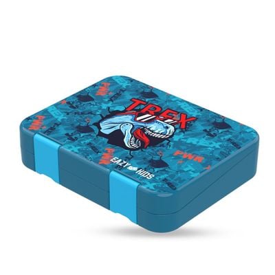 Eazy Kids 6 & 4 Convertible Bento Lunch Box with Sandwich Cutter Set - T-Rex Blue