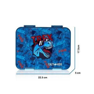 Eazy Kids 6 & 4 Convertible Bento Lunch Box with Sandwich Cutter Set - T-Rex Blue