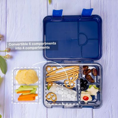 Eazy Kids 4 & 6 Convertible Bento Lunch Box with Sandwich Cutter Set - Space UAE Blue