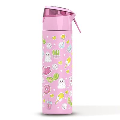 Eazy Kids 5 & 4 Convertible Bento Lunch Box with Stainless Steel 640ml Water Bottle and Sandwich Cutter Set - Girl Power Pink