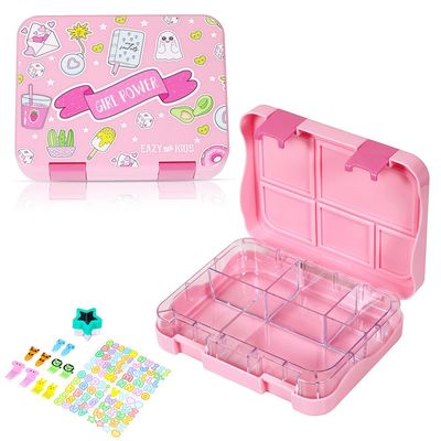 Eazy Kids 5 & 4 Convertible Bento Lunch Box with Stainless Steel 640ml Water Bottle and Sandwich Cutter Set - Girl Power Pink