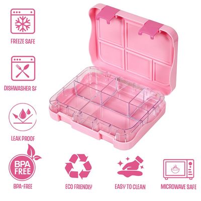 Eazy Kids 5 & 4 Convertible Bento Lunch Box with Stainless Steel 640ml Water Bottle and Sandwich Cutter Set - Girl Power Pink