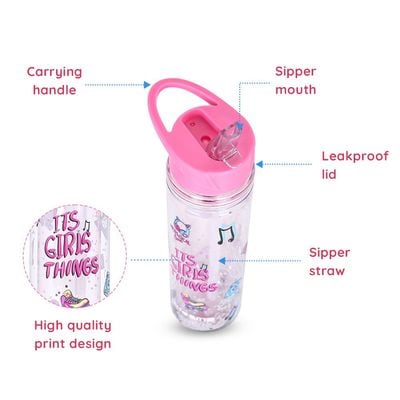 Eazy Kids 5 & 4 Convertible Bento Lunch Box w/ 550ml Double Wall Water Bottle and Spoon Fork Set - It's Girl Thing Pink