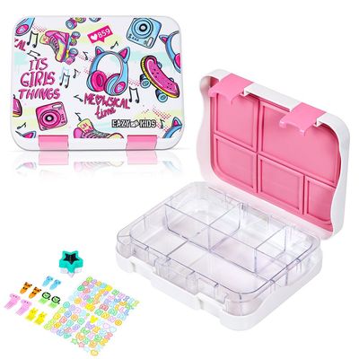 Eazy Kids 5 & 4 Convertible Bento Lunch Box w/ 550ml Double Wall Water Bottle and Spoon Fork Set - It's Girl Thing Pink