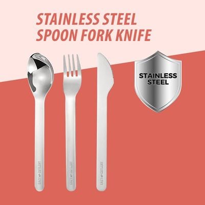 Eazy Kids Cutlery Set - Stainless Steel Spoon, Fork & Knife with Silicone Case (Pink)