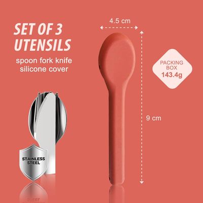 Eazy Kids Cutlery Set - Stainless Steel Spoon, Fork & Knife with Silicone Case (Pink)