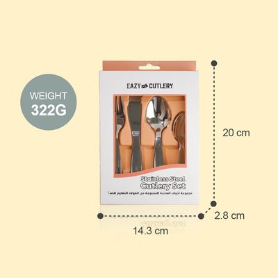 Eazy Kids Set of 4 Cutlery (Spoon, Fork, Knife & Tea Spoon) w/ Silicon Pouch – Grey