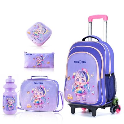 Nova Kids Trolley School Bag Set of 5 - 16 Inch - Purple