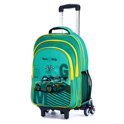 Nova Kids Trolley School Bag Set of 5 - 16 Inch - Car Racing - Green