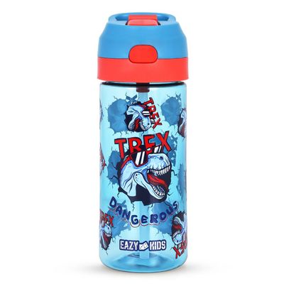 Eazy Kids 18Inch Set of 4 Trolley School Bag with Tritan 420ml Water Bottle, Lunch Bag and Pencil Case - TREX Dinosaur - Blue