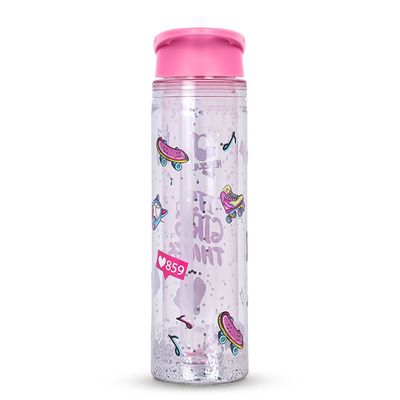 Eazy Kids - 17" School Bag, Bento Box, Glitter 550ml Water Bottle, Lunch Bag, Pencil Case, Set of 5 - Girl Things Pink