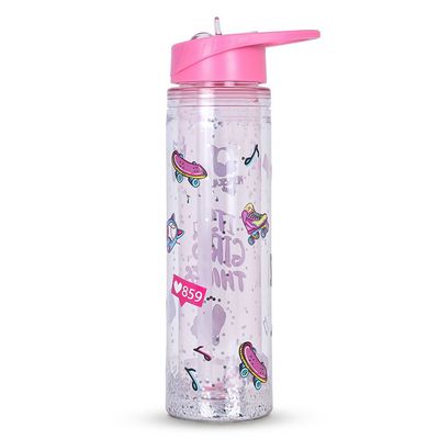 Eazy Kids - 17" School Bag, Bento Box, Glitter 550ml Water Bottle, Lunch Bag, Pencil Case, Set of 5 - Girl Things Pink