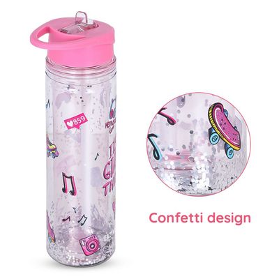 Eazy Kids - 17" School Bag, Bento Box, Glitter 550ml Water Bottle, Lunch Bag, Pencil Case, Set of 5 - Girl Things Pink