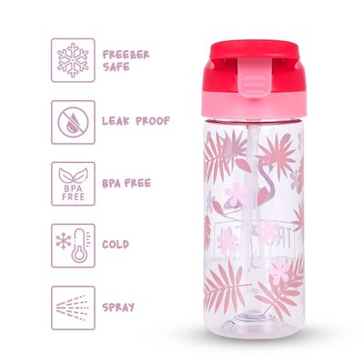 Eazy Kids 17Inch Set of 4 School Bag with Tritan 420ml Water Bottle, Lunch Bag and Pencil Case - Tropical Pink