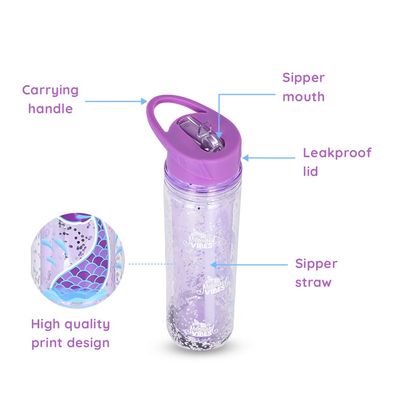 Eazy Kids - 18" Set of 4 Trolley School Bag with Glitter 550ml Water Bottle, Lunch Bag & Pencil Case - Mermaid Purple