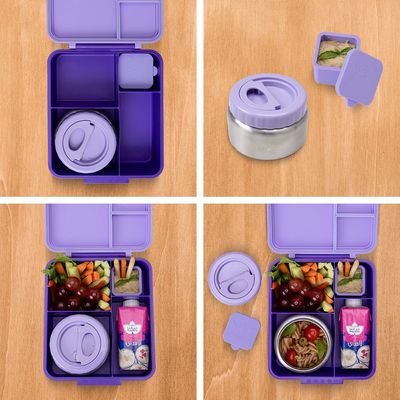 Eazy Kids Jumbo Bento Lunch Box w/ Thermos & Dip Jar- Purple