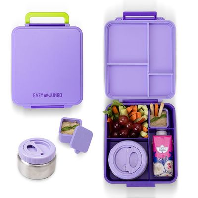 Eazy Kids Jumbo Bento Lunch Box w/ Thermos & Dip Jar- Purple