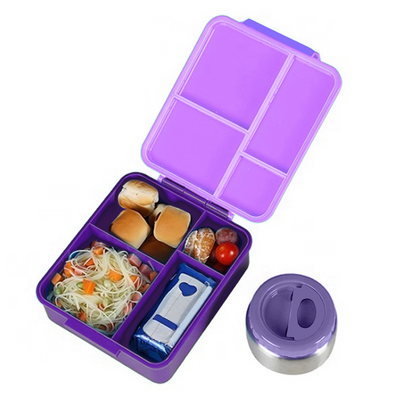 Eazy Kids Jumbo Bento Lunch Box w/ Lunch Bag and Thermos & Dip Jar- Purple