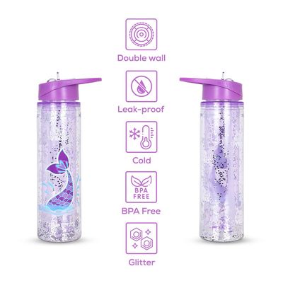 Eazy Kids Tritan Double Wall Glitter 550ml Water Bottle  - Mermaid Purple