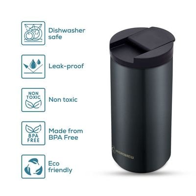 HYDROBREW Double Wall Insulated Tumbler Water Bottle - Black, 400ml