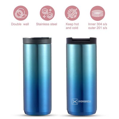 HYDROBREW Double Wall Insulated Tumbler Water Bottle - Blue, 500ml