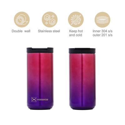 HYDROBREW Double Wall Insulated Tumbler Water Bottle - Chrome, 500ml