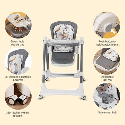 Teknum 5-IN-1 Swing with High Chair with Lockable wheels - Grey