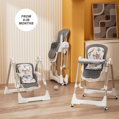 Teknum 5-IN-1 Swing with High Chair with Lockable wheels - Grey