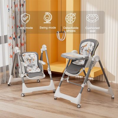 Teknum 5-IN-1 Swing with High Chair with Lockable wheels - Grey