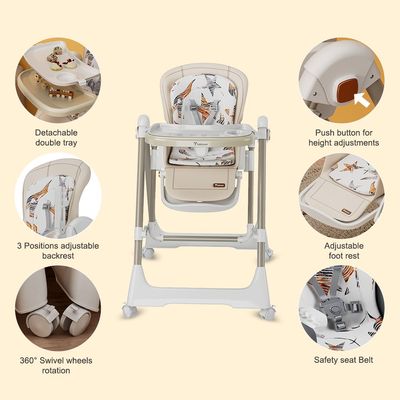 Teknum 5-IN-1 Swing with High Chair with Lockable wheels - Ivory