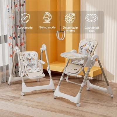 Teknum 5-IN-1 Swing with High Chair with Lockable wheels - Ivory