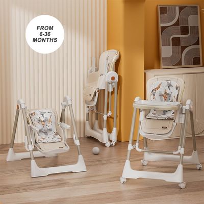 Teknum 5-IN-1 Swing with High Chair with Lockable wheels - Ivory