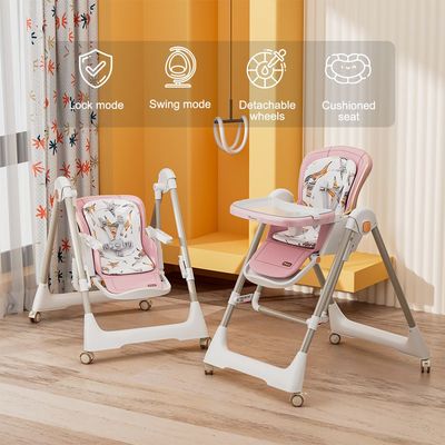 Teknum 5-IN-1 Swing with High Chair with Lockable wheels - Pink