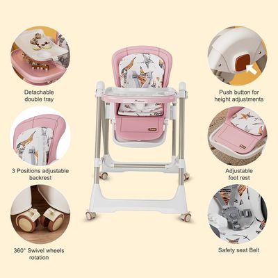 Teknum 5-IN-1 Swing with High Chair with Lockable wheels - Pink