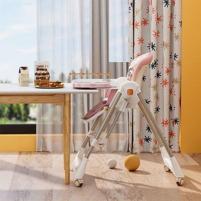 Teknum 5-IN-1 Swing with High Chair with Lockable wheels - Pink