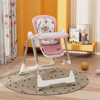 Teknum 5-IN-1 Swing with High Chair with Lockable wheels - Pink