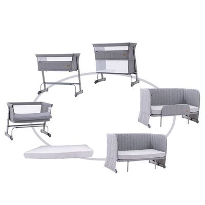 Teknum All In One, 0-4 Years Bedside Crib Cot & Sofa Expansion Pack - Grey