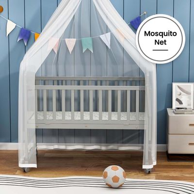 Teknum - 7 in 1 Convertible Kids Bed & Bedside Crib w / Mattress, Mosquito net & Detachable Wheels(0 - 12yrs) - Grey