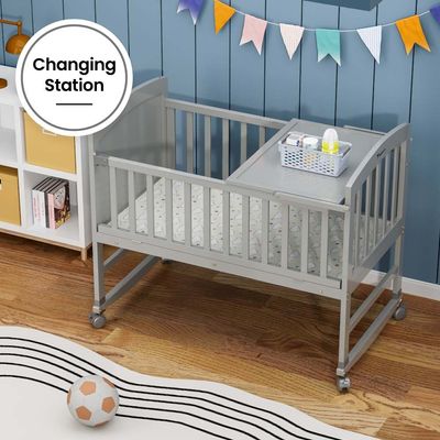 Teknum - 7 in 1 Convertible Kids Bed & Bedside Crib w / Mattress, Mosquito net & Detachable Wheels(0 - 12yrs) - Grey