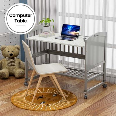 Teknum - 7 in 1 Convertible Kids Bed & Bedside Crib w / Mattress, Mosquito net & Detachable Wheels(0 - 12yrs) - Grey