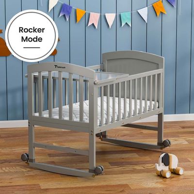 Teknum - 7 in 1 Convertible Kids Bed & Bedside Crib w / Mattress, Mosquito net & Detachable Wheels(0 - 12yrs) - Grey